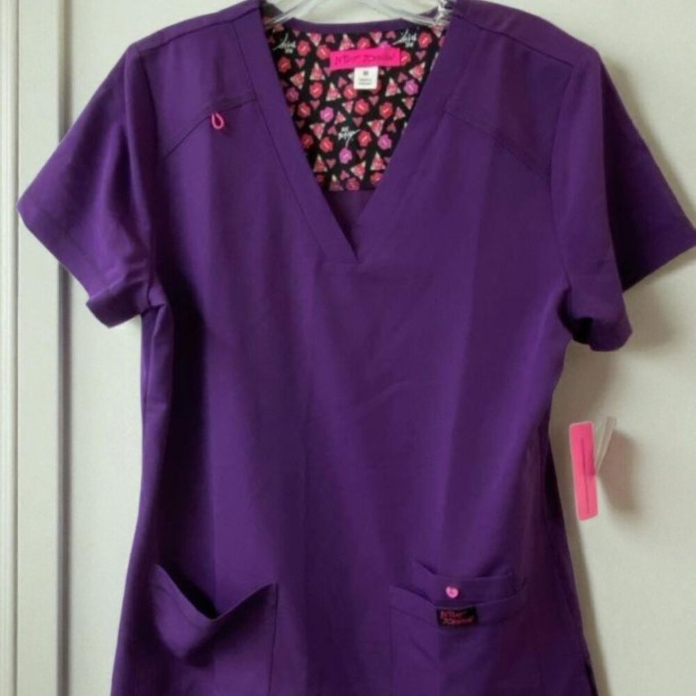 Betsey Johnson NWT Eggplant Purple V-Neck Scrub Top